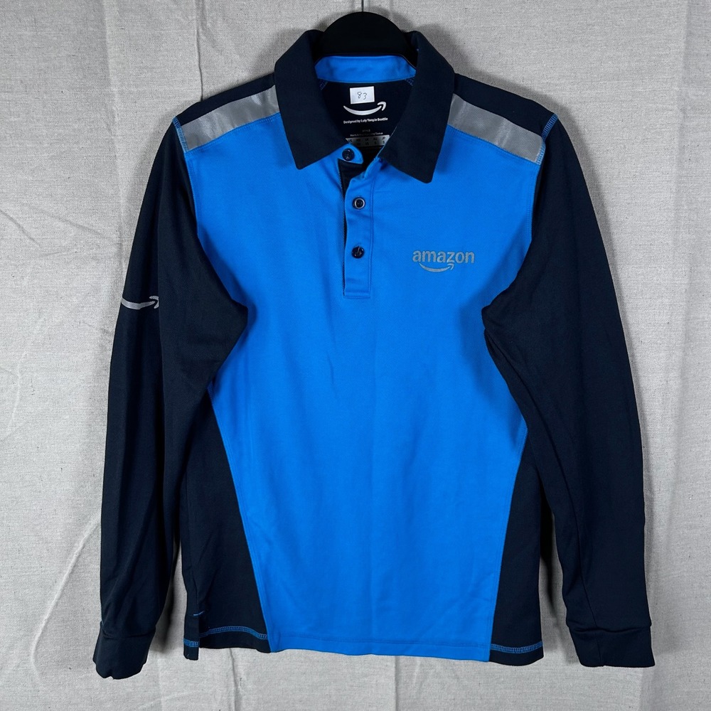 Amazon Luly Yang Mens Active Polo Long Sleeve Blue Navy Reflective XS APMLS